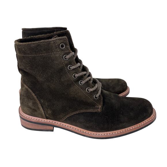Nisolo All-Weather Combat Boot Womens 8 Dark Olive Faux Suede Water-Resistant - Picture 2 of 10